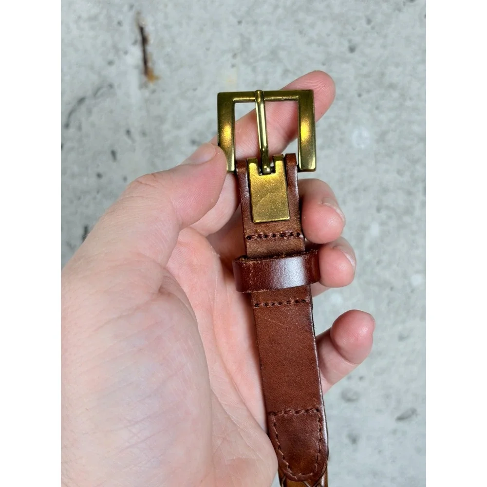 Lauren Ralph Lauren Womens Brown Woven Braided Italian Leather Belt Small Skinny